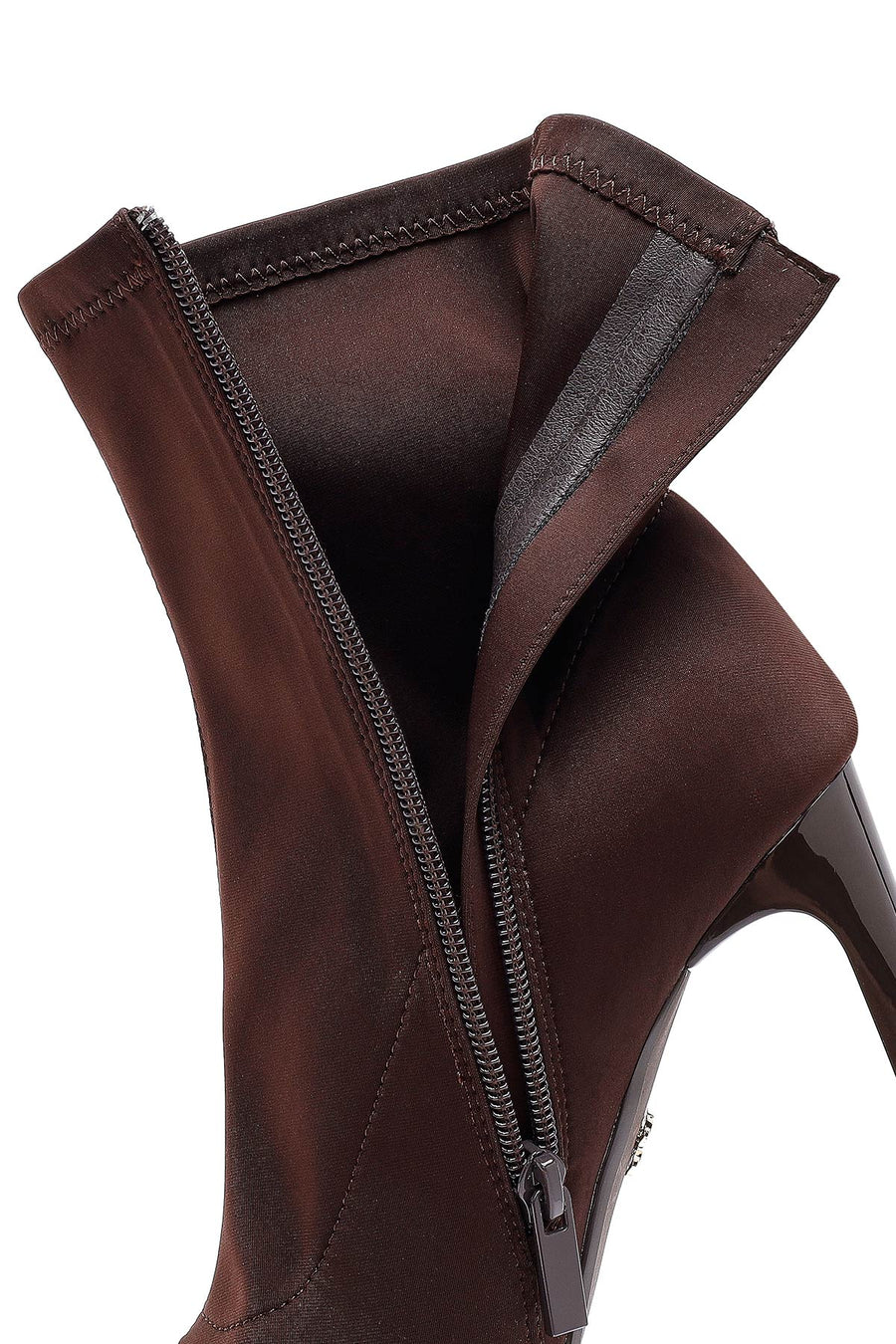 Woman Brown Zip Closure High Thick-Heeled Fabric Boots