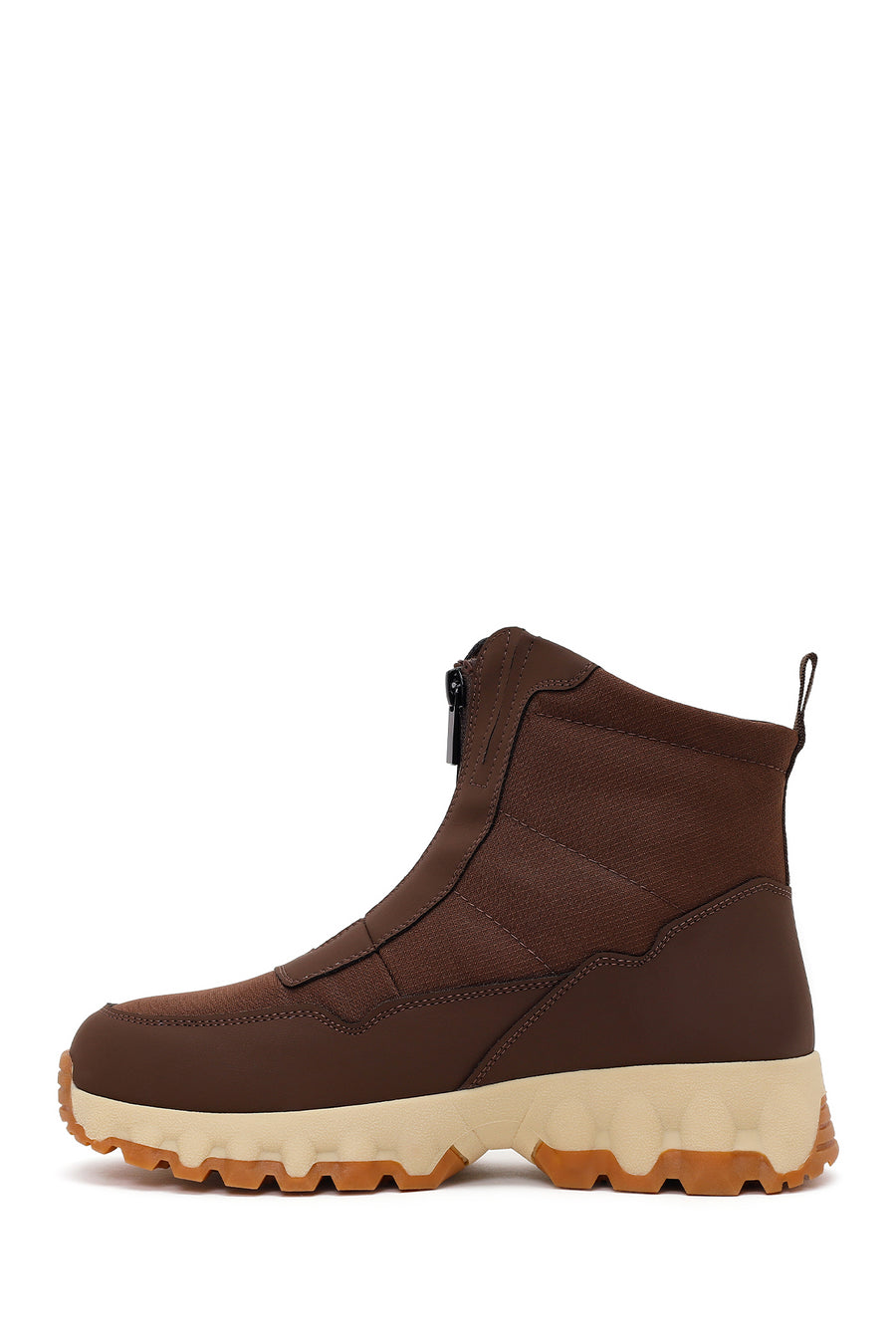 Woman Brown Zip Closure Thick-Soled Fabric Boots