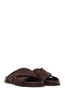 Woman Brown Knitted Patterned Leather Slipper | Derimod