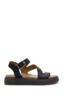 Women's Black Ankle Strap Thick-Sole Leather Sandals | Derimod