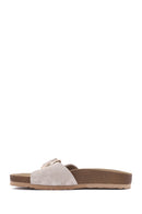 Women's Mink Buckled Suede Leather Slippers | Derimod