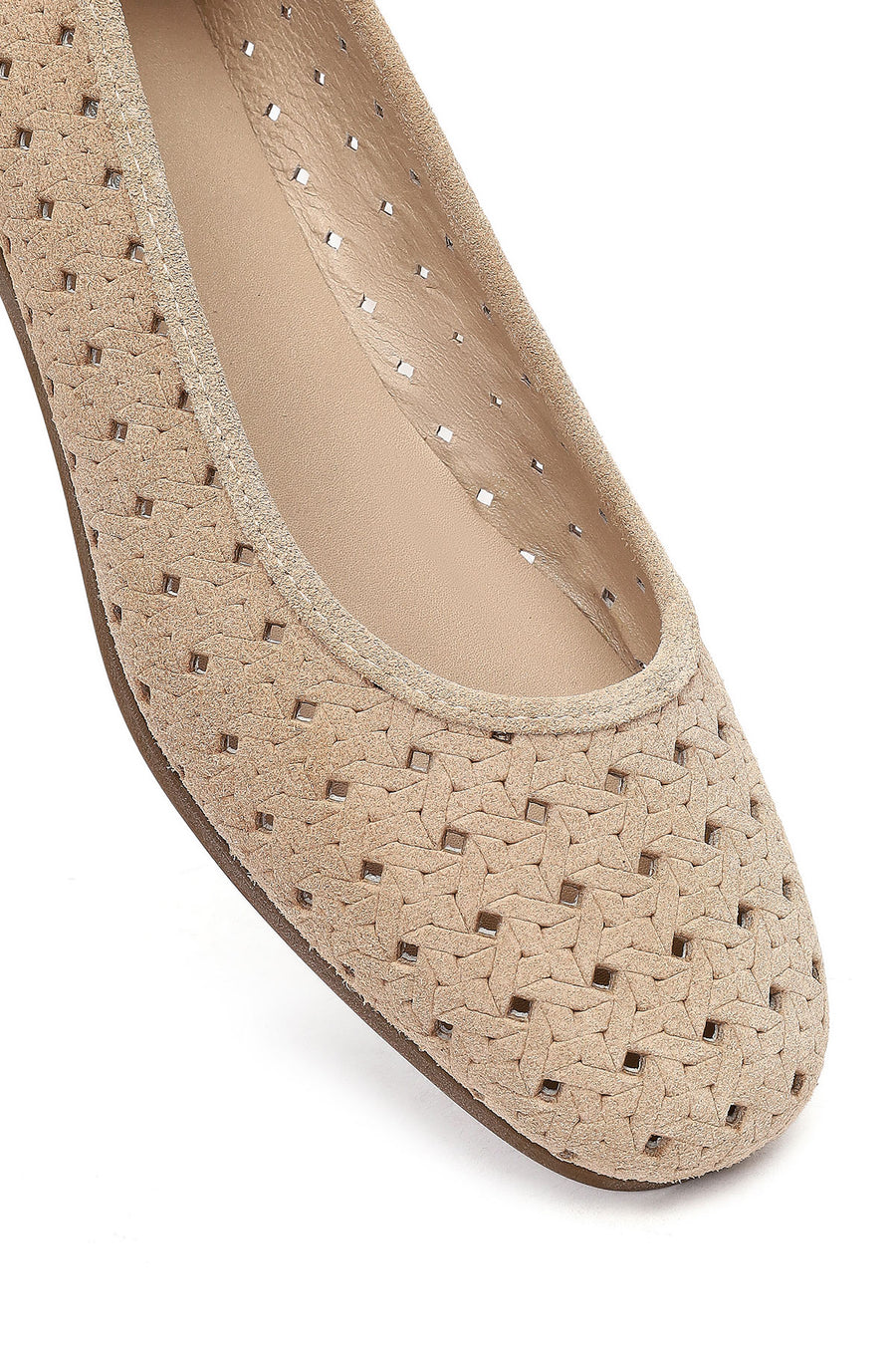 Women's Beige Patterned Suede Leather Ballet Flats