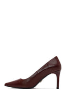 Women's Burgundy Thin Heeled Leather Stiletto | Derimod