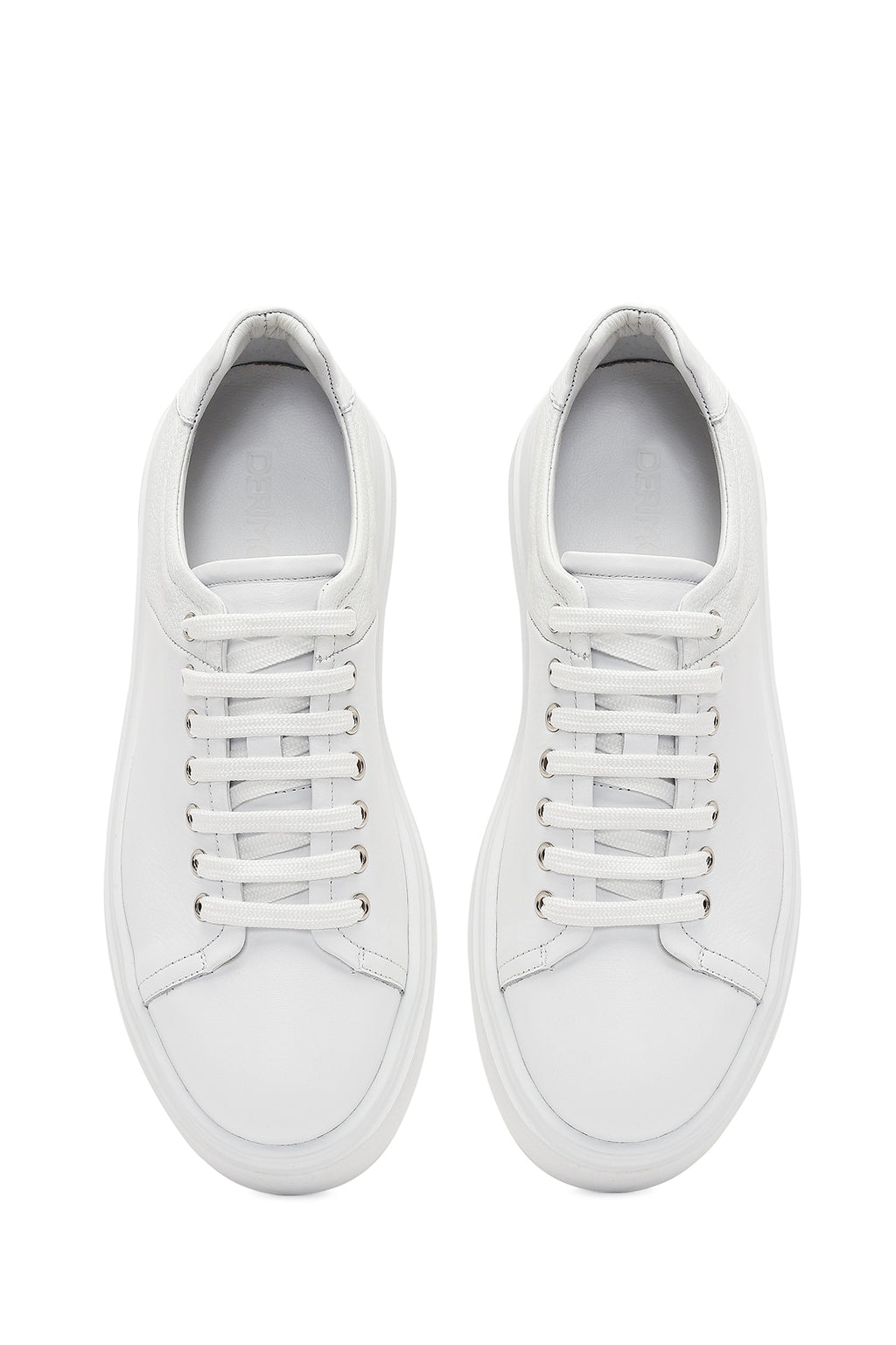 Erkek Beyaz Bağcıklı Kalın Tabanlı Deri Sneaker
