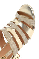Women's Gold Ankle Buckle Chunky Heel Metallic Sandals | Derimod