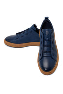 Erkek Lacivert Bağcıklı Deri Sneaker | Derimod