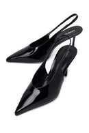 Woman Black Open-Back Thin-Heeled Patent Leather Leather Shoes | Derimod