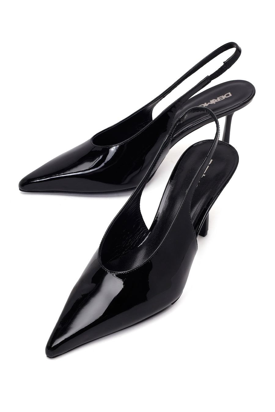 Woman Black Open-Back Thin-Heeled Patent Leather Leather Shoes