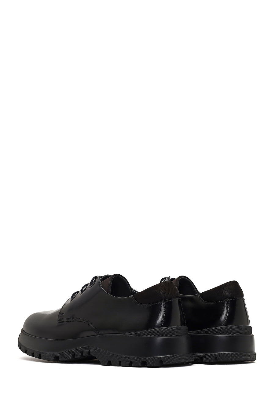 Men's Black Lace-Up Thick-Soled Leather Casual Shoe