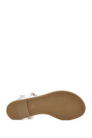 Women's White Flip-Flop Patent Leather Sandals | Derimod