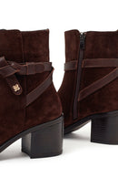 Woman Brown Zip Closure Chunky-Heeled Suede Leather Boots | Derimod