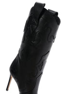 Woman Black Patterned Thin-Heeled Leather Boots | Derimod