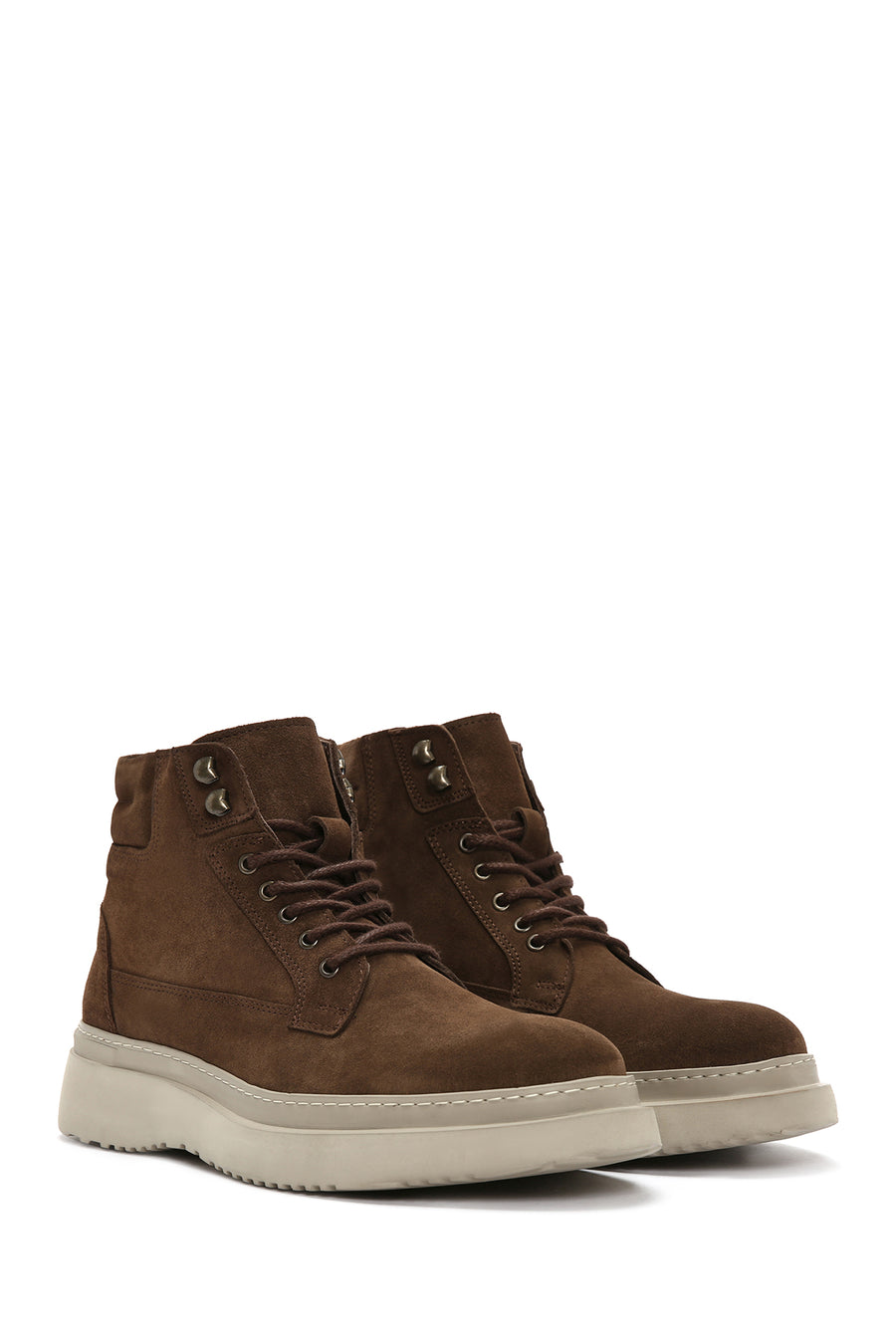 Men's Brown Thick Soled Laced Suede Leather Boots