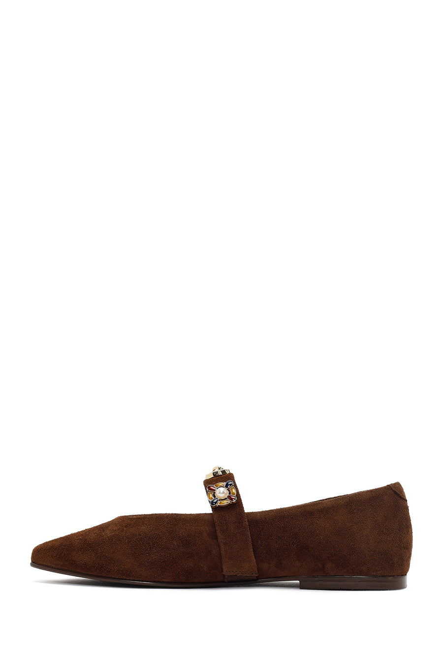 Women's Brown Suede Leather Ballet Flats with Rhinestones
