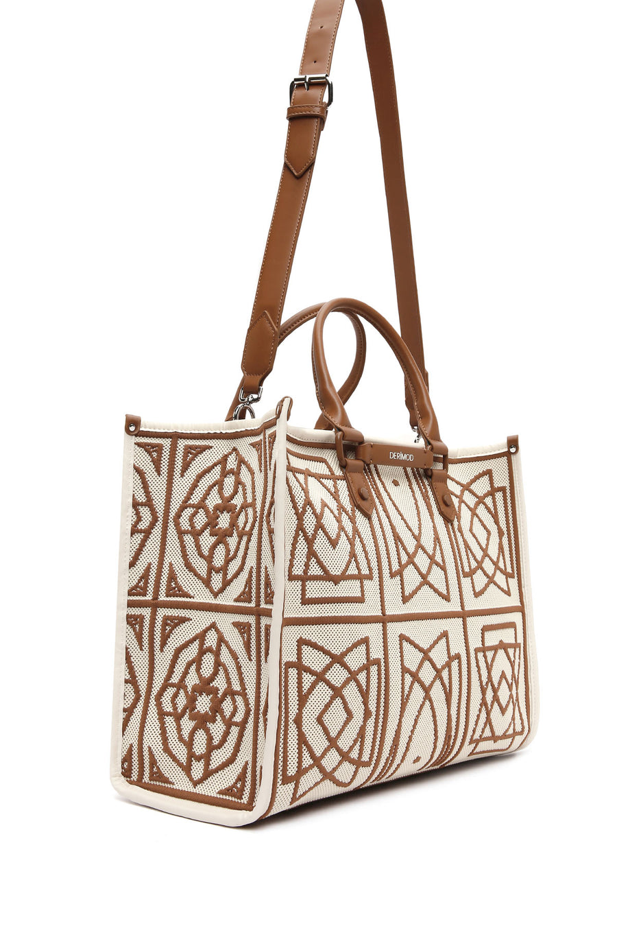 Women's Camel Long Strap Patterned Fabric Shoulder Bag