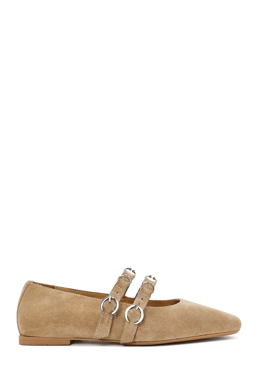 Women's Mink Double Buckled Suede Leather Ballerina 26PFD270010 | Derimod