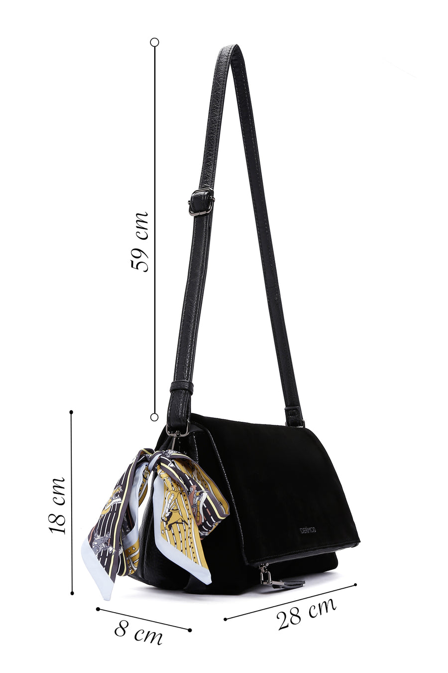Women's Black Long Strap Accessory Detailed Suede Crossbody Bag