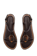 Woman Brown Stone-Embellished Sandal | Derimod