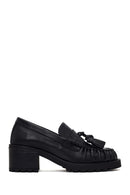Woman Black Tassel Chunky Heeled Leather Loafer | Derimod