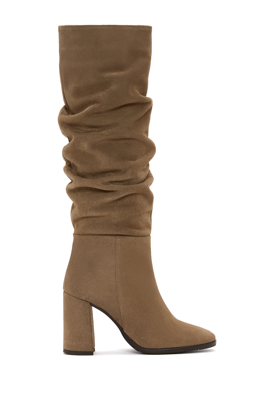 Woman Tan Zip Closure Thick-Heeled Suede Boot WF300010DS | Derimod