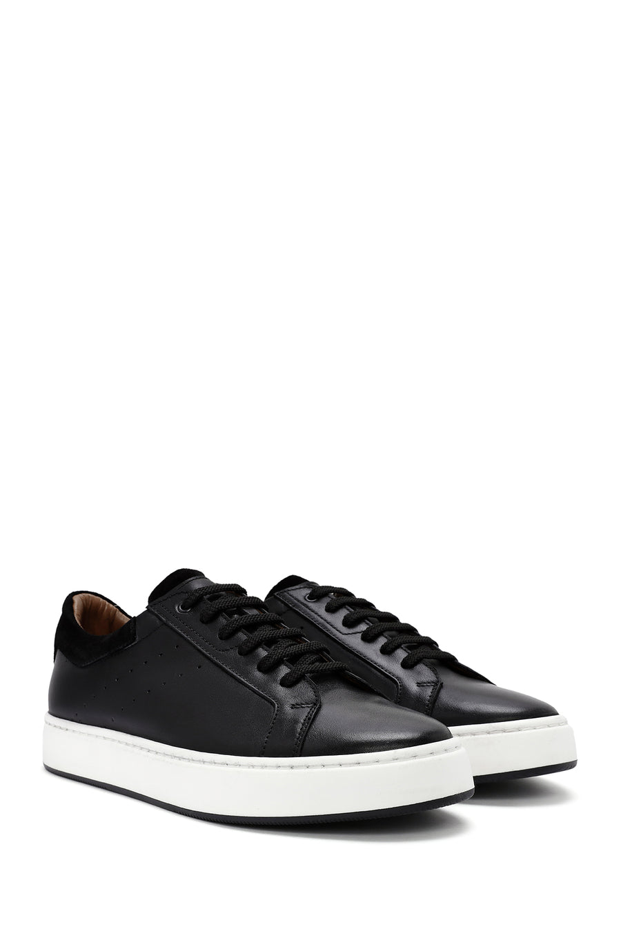 Erkek Siyah Bağcıklı Deri Sneaker