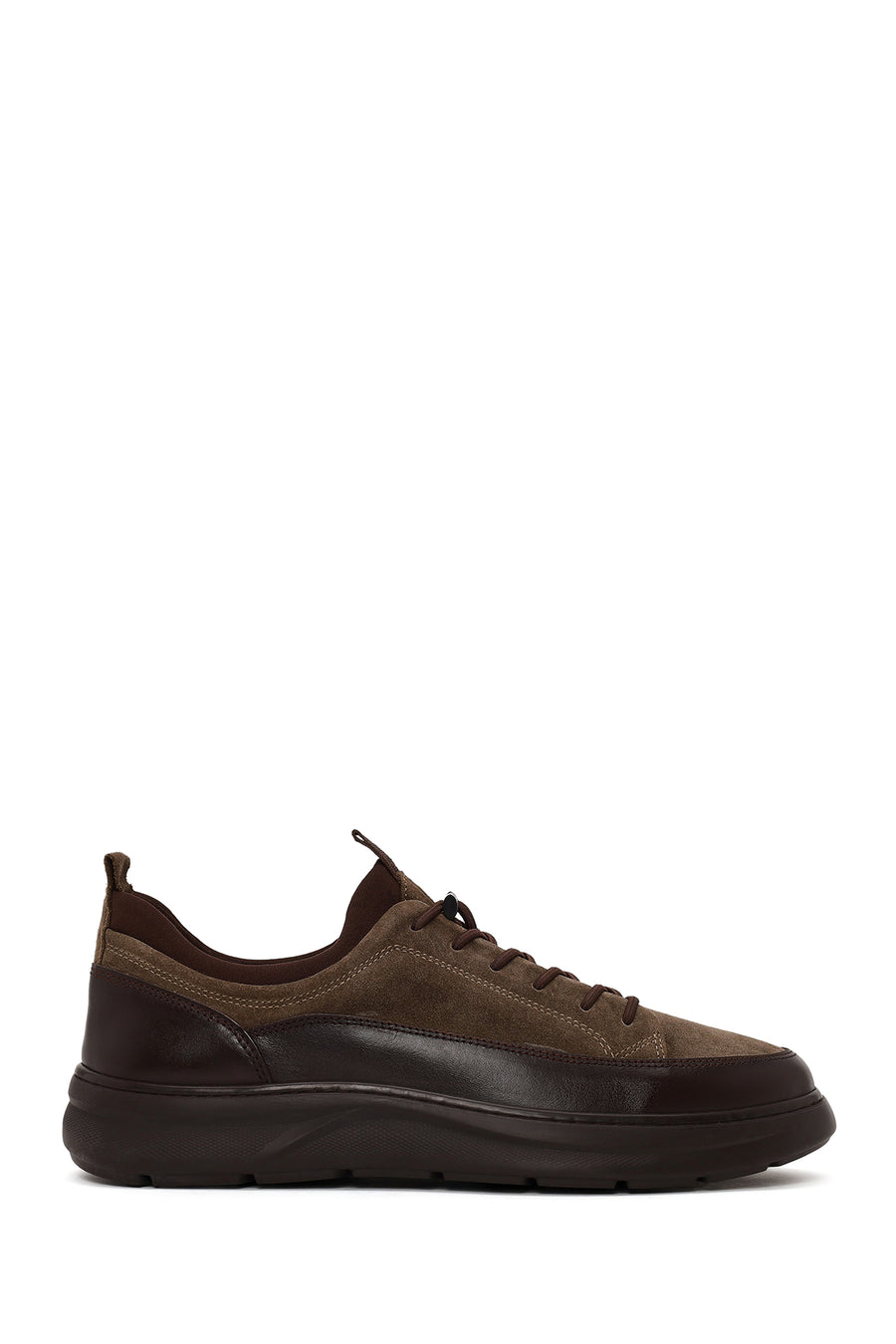 Erkek Vizon Bağcıklı Kalın Tabanlı Deri Sneaker WM660010DK | Derimod