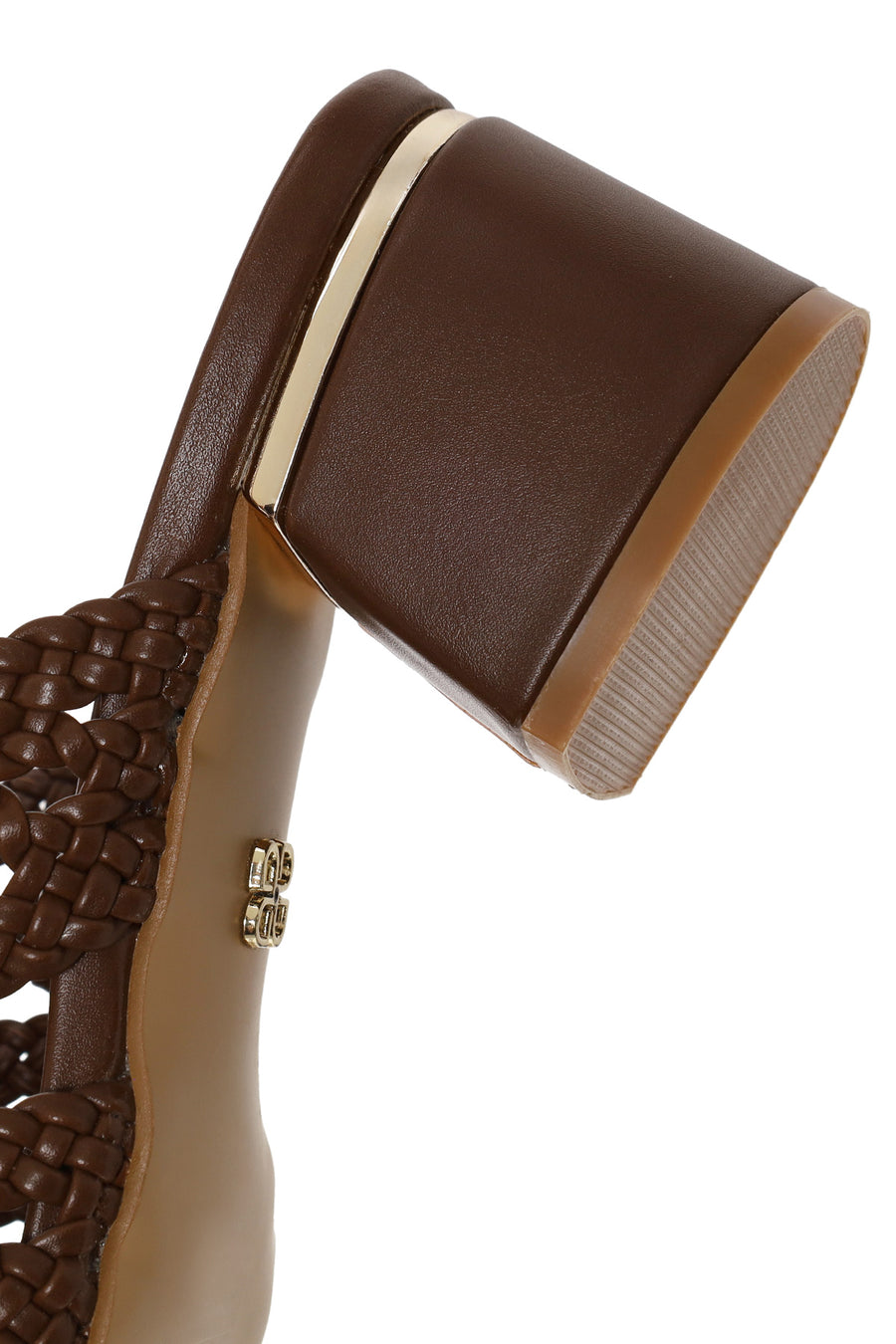 Women's Brown Knitted Short Chunky Heeled Slippers