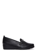 Women's Black Leather Wedge Heeled Loafer | Derimod