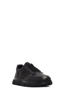 Men's Black Lace-Up Thick-Soled Leather Sneaker | Derimod