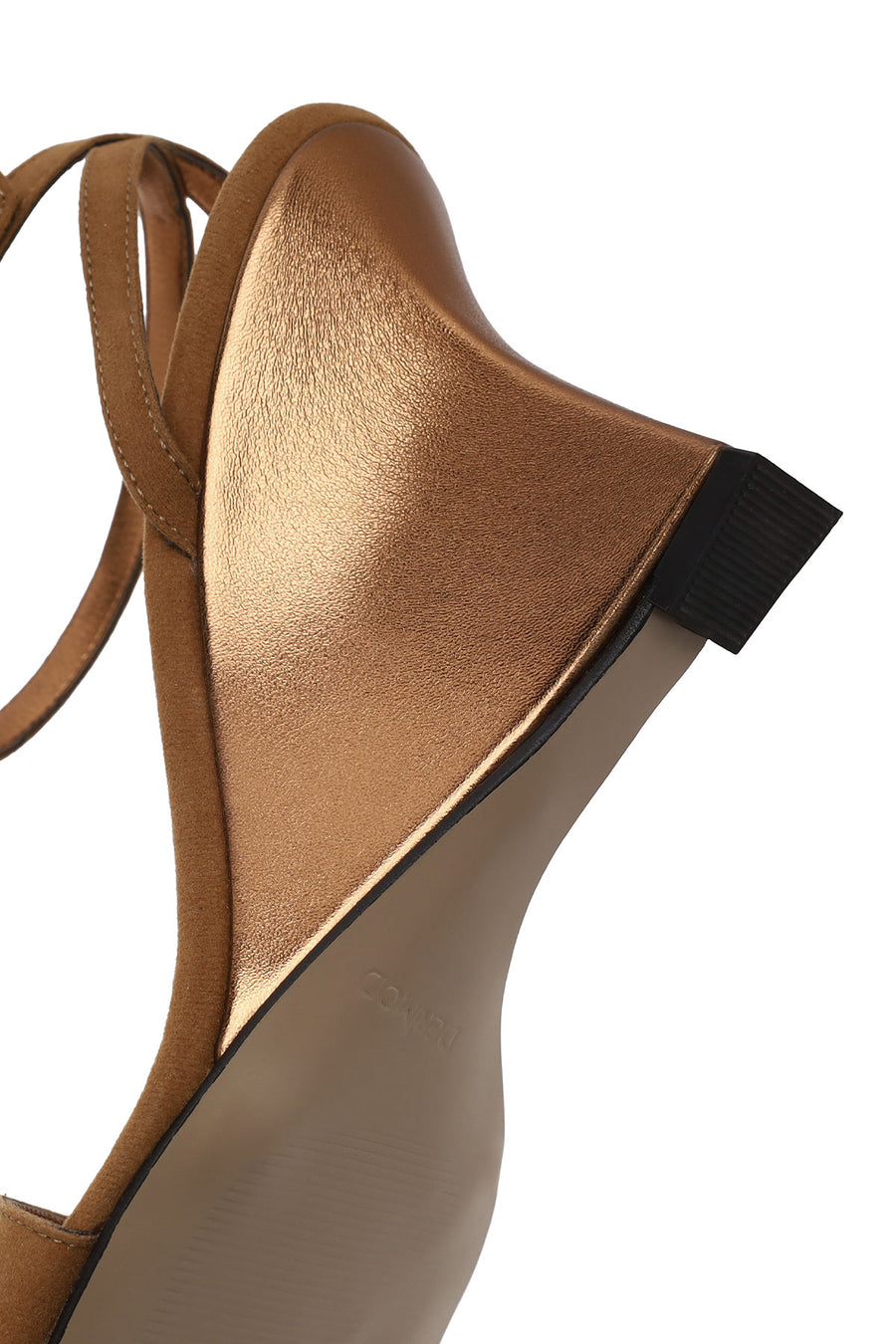 Woman Tan Ankle-Buckle Wedge-Heel Suede Sandal