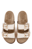 Women's Gold Buckled Metallic Leather Slippers | Derimod