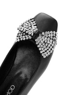 Women's Black Stone Leather Ballerinas | Derimod