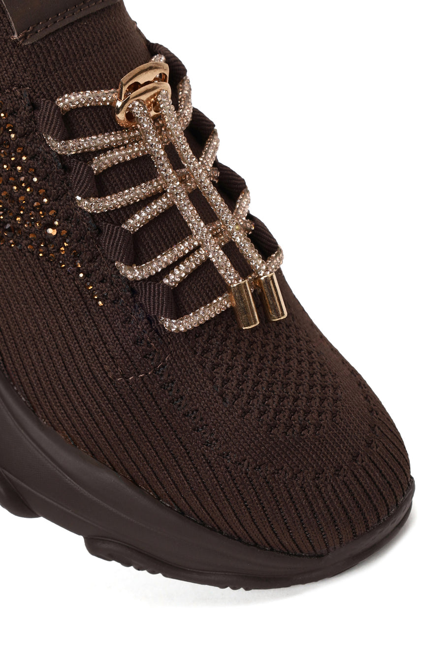 Derimod Zero Woman Brown Lace-Up Fabric Sneaker with Stone Details