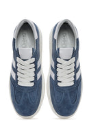 Women's Blue Lace-Up Chunky Sole Suede Leather Sneakers | Derimod