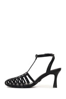 Woman Black Ankle-Buckle Open-Back Stiletto High Heel | Derimod