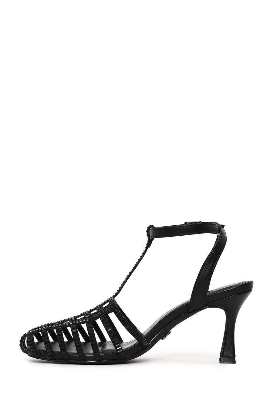 Woman Black Ankle-Buckle Open-Back Stiletto High Heel