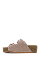 Woman Beige Double-Buckle Thick-Soled Suede Slipper | Derimod