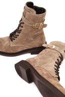Woman Mink Zip Closure Lace-up Suede Combat Boots | Derimod