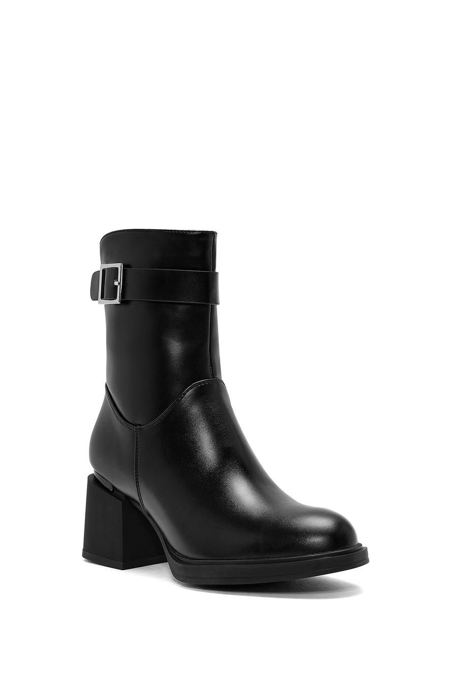 Women's Black Zippered Chunky Heel Boots