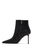 Women's Black Zippered Thin Heeled Leather Boot | Derimod