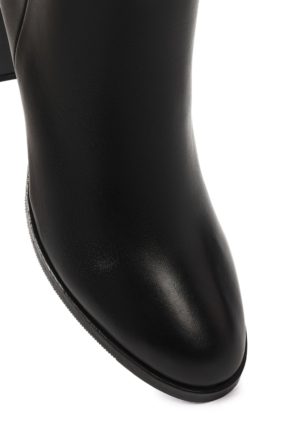 Women's Black Zippered Thick Heeled Leather Boots
