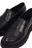 Women's Black Thick-Soled Leather Masculine Loafer | Derimod
