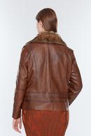 Belinda (Plus) Women's Cognac Leather Coat | Derimod