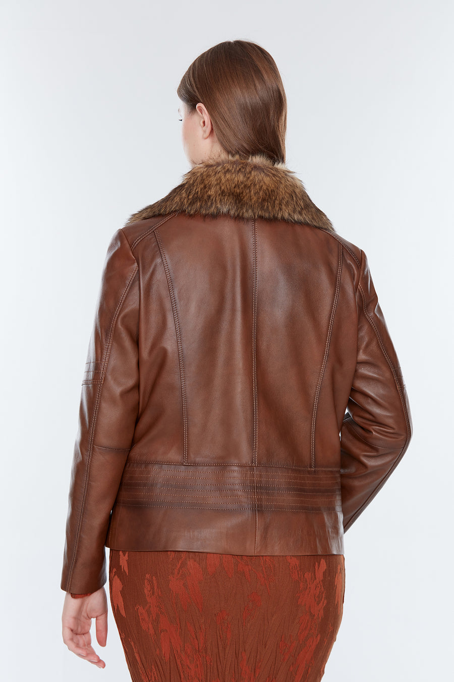 Belinda (Plus) Women's Cognac Leather Coat
