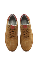 Women's Tan Lace-Up Suede Leather Sneakers | Derimod
