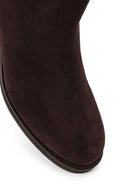 Woman Brown Zip Closure Crocodile Pattern Chunky Heeled Suede Boots | Derimod