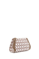 Women's Beige Long Strap Fabric Monogram Patterned Clutch Bag | Derimod