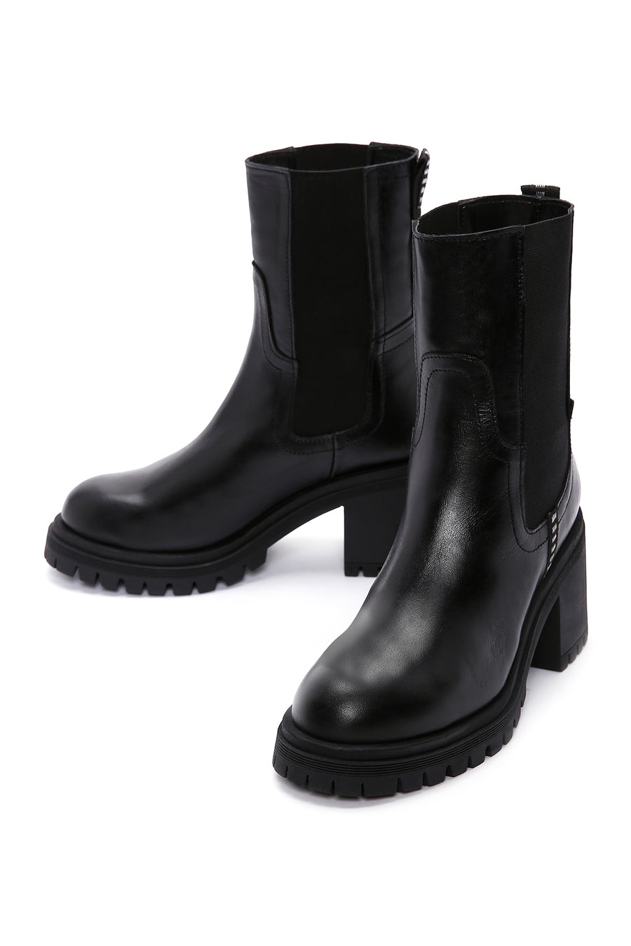 Women's Black Leather Heeled Chelsea Boots
