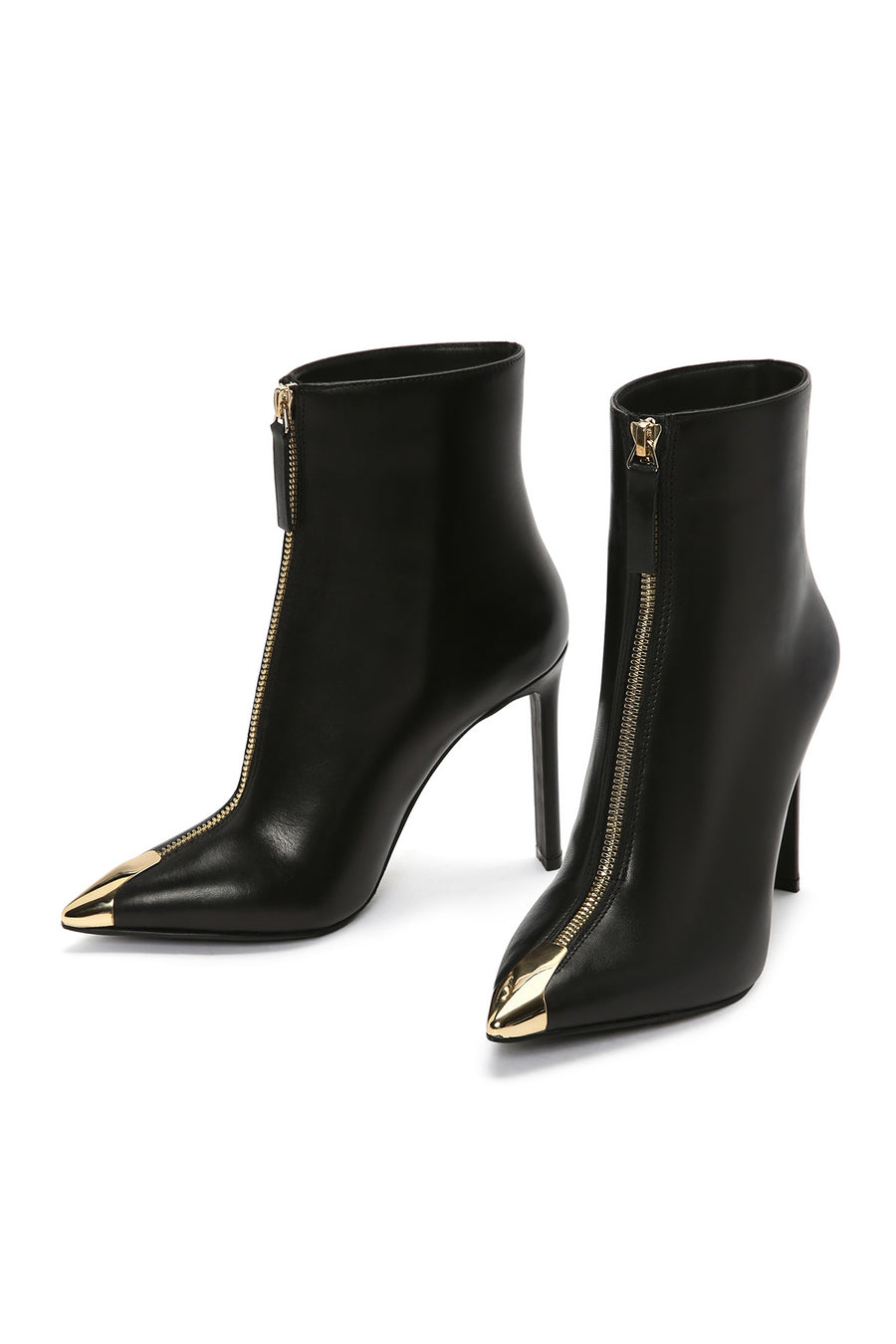 Women's Black Zippered Thin Heeled Leather Boots