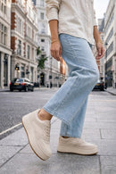 Women's Beige Lace-Up Thick-Sole Knitted Sneakers | Derimod